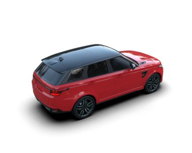 Beyaz arka planda modern bir araba. Uzun, parlak gölgesi olan modern bir araba. 3d oluşturma