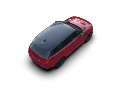 Kırmızı araba beyaz arka planda izole edilmiş. 3d oluşturma