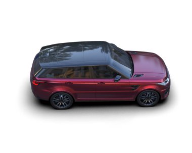 Kırmızı araba beyaz arka planda izole edilmiş. 3d oluşturma