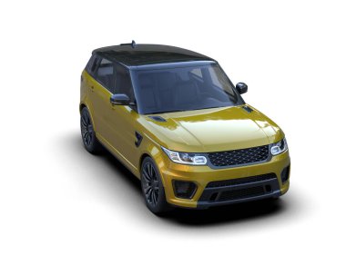 Sarı lüks araba gri arka planda izole edilmiş. 3d oluşturma.