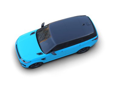 Modern mavi araba beyaz arka planda izole edilmiş. 3d illüstrasyon.