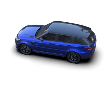 Mavi modern aile arabası beyaz arka planda izole edilmiş. 3d oluşturma