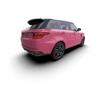 pembe modern araba beyaz arka planda izole edilmiş.