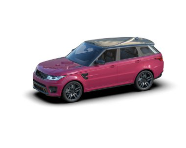 Beyaz arka planda izole edilmiş pembe spor araba 3 boyutlu resimleme