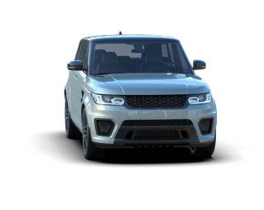 Beyaz arka planda modern bir araba. 3d oluşturma