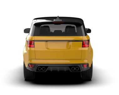 Sarı SUV arabası beyaz arka planda izole edilmiş. 3d illüstrasyon