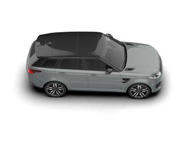 Beyaz zemin üzerinde izole edilmiş siyah jenerik elektrikli arabanın 3 boyutlu görüntülenmesi.