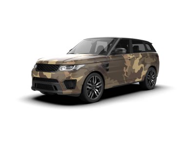 Beyaz arka planda modern bir araba. 3d oluşturma