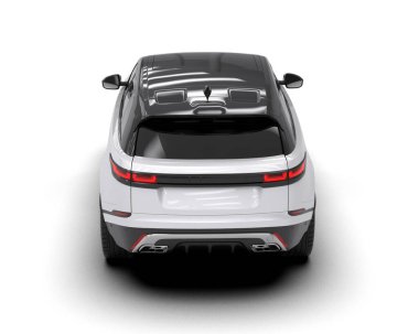 Araba beyaz arka planda izole edilmiş. Üst Manzara. Yan görünüş. 3d oluşturma