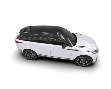 Beyaz arka planda beyaz lüks bir cip. 3d oluşturma