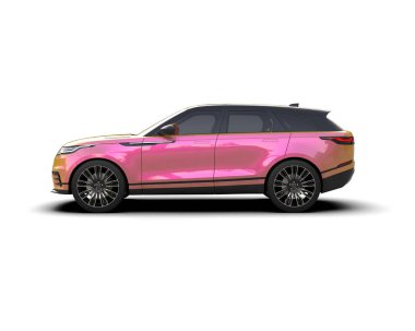 Pembe lüks araba. Beyaz arka planda cip. 3d oluşturma.