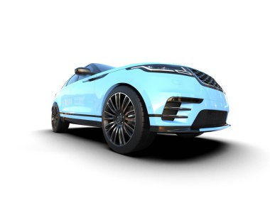 Gri arka planda modern mavi spor araba. 3 Boyutlu Hazırlama