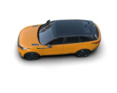 Beyaz arka planda gölgesi olan modern şehir arabası. Üç boyutlu, beyaz bir arabanın üzerinde arabası olan bir modelin resmi.