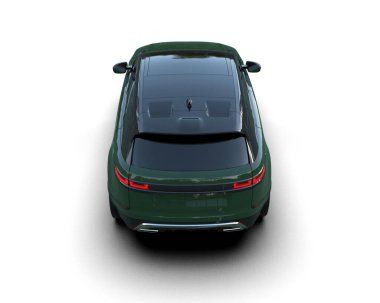 Beyaz arkaplanda yeşil bir arabanın 3 boyutlu görüntüsü