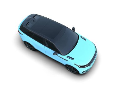 mavi modern araba beyaz arka planda izole edildi - 3 boyutlu görüntüleme