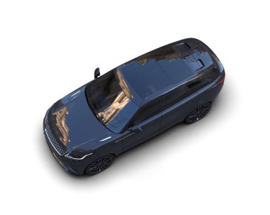 mavi araba modern araba yan görünümü beyaz arka planda gölgeli izole.