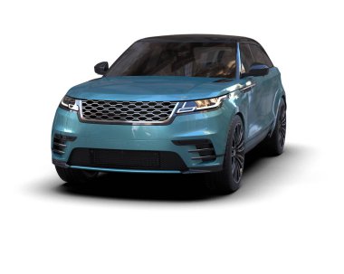 Mavi modern spor araba beyazda izole edilmiş. 3d oluşturma