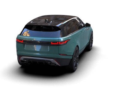 Arka planda lüks bir araba var. 3D görüntüleme - illüstrasyon