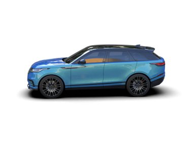 Lüks mavi araba arka planda izole edilmiş. 3 boyutlu resimleme