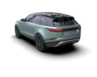 Beyaz arka planda bir araba. 3d görüntüleme - resimde izole edilmiş