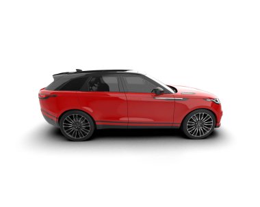 Modern kırmızı araba beyaz arka planda izole edilmiş. 3d oluşturma