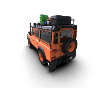 Karavanı olan modern turuncu bir araba. 3d oluşturma