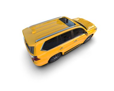 Sarı araba. Beyaz arka planda izole edilmiş. 3d illüstrasyon