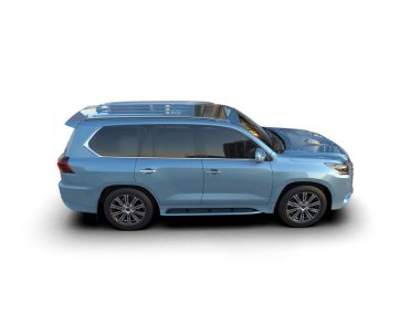 Beyaz izole edilmiş arka planda mavi bir minivan. 3d illüstrasyon.