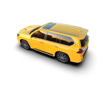 Sarı şehir arabası beyaz arka planda izole edilmiş. 3d oluşturma