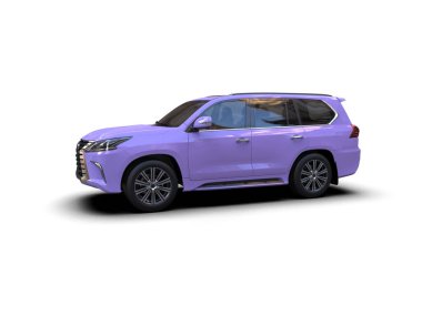 Beyaz arka planda modern mor lüks SUV. 3d oluşturma