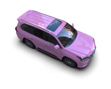 Beyaz yüzeyi olan pembe bir araba. 3d oluşturma.