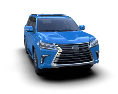 Mavi lüks SUV beyazda izole edilmiş. 3d oluşturma -