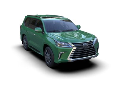 Yeşil modern cip beyaz arka planda gölgeli izole edilmiş. 3d oluşturma