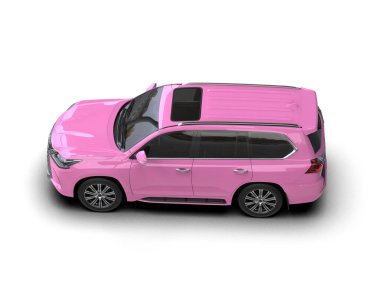 Beyaz arka planda pembe şehir arabası. 3d oluşturma.