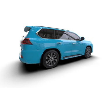 Modern ailesi olan mavi lüks bir cip. 3d oluşturma