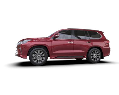 Siyah arka planda kırmızı lüks bir SUV. 3d oluşturma
