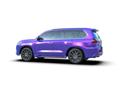 Mor SUV beyaz arka planda izole edilmiş. 3d oluşturma