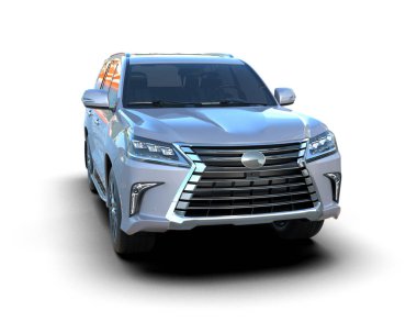 Beyaz arka planda yansımalı gümüş renkli lüks bir araba. 3d oluşturma