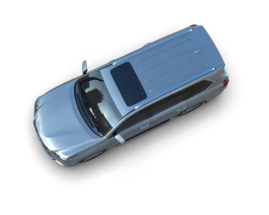 Beyaz arka planda mavi araba. 3d oluşturma