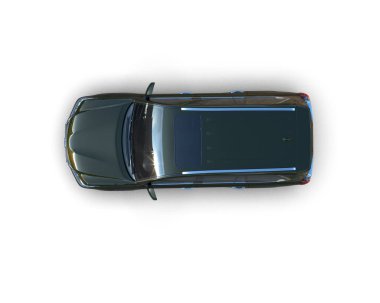 Beyaz arka planda modern bir arabanın üst görünümü