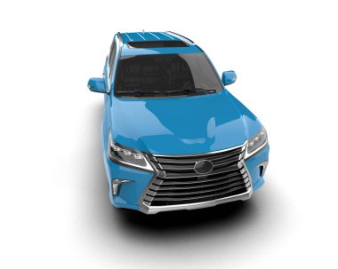 Siyah arka planda boş yüzeyi olan mavi şehir arabası. 3d oluşturma.