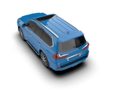 Mavi modern elektrikli araba. Üst manzara. 3d illüstrasyon