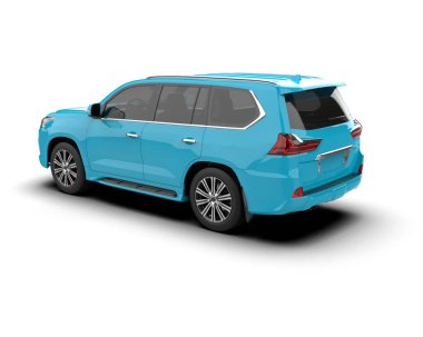 Beyaz arka planda modern bir cip arabası. 3d oluşturma