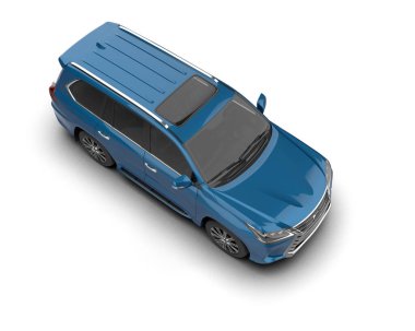 Boş yüzeyi olan mavi bir araba. 3d oluşturma.