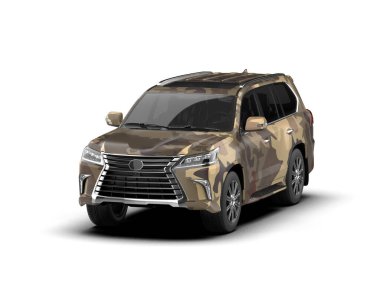 Beyaz arka planda modern şehir askeri arabası. 3d illüstrasyon