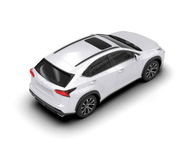 Beyaz, siyah ekranlı, modern bir araba. 3d oluşturma