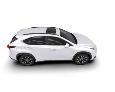 Beyaz arka planda beyaz, modern bir aile arabasının üç boyutlu resmi