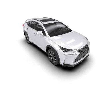 Gümüş rengi modern SUV arabası, 3 boyutlu.