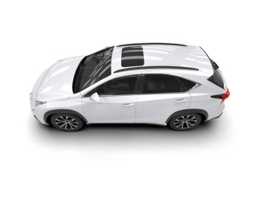 Beyaz arka planda beyaz aile elektrikli arabası.