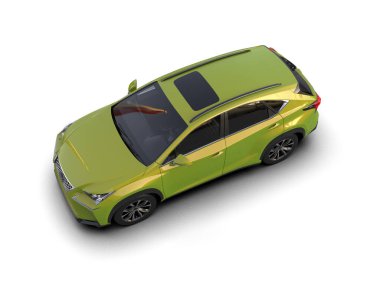 Beyaz arka planda yeşil, modern bir cip. 3d oluşturma